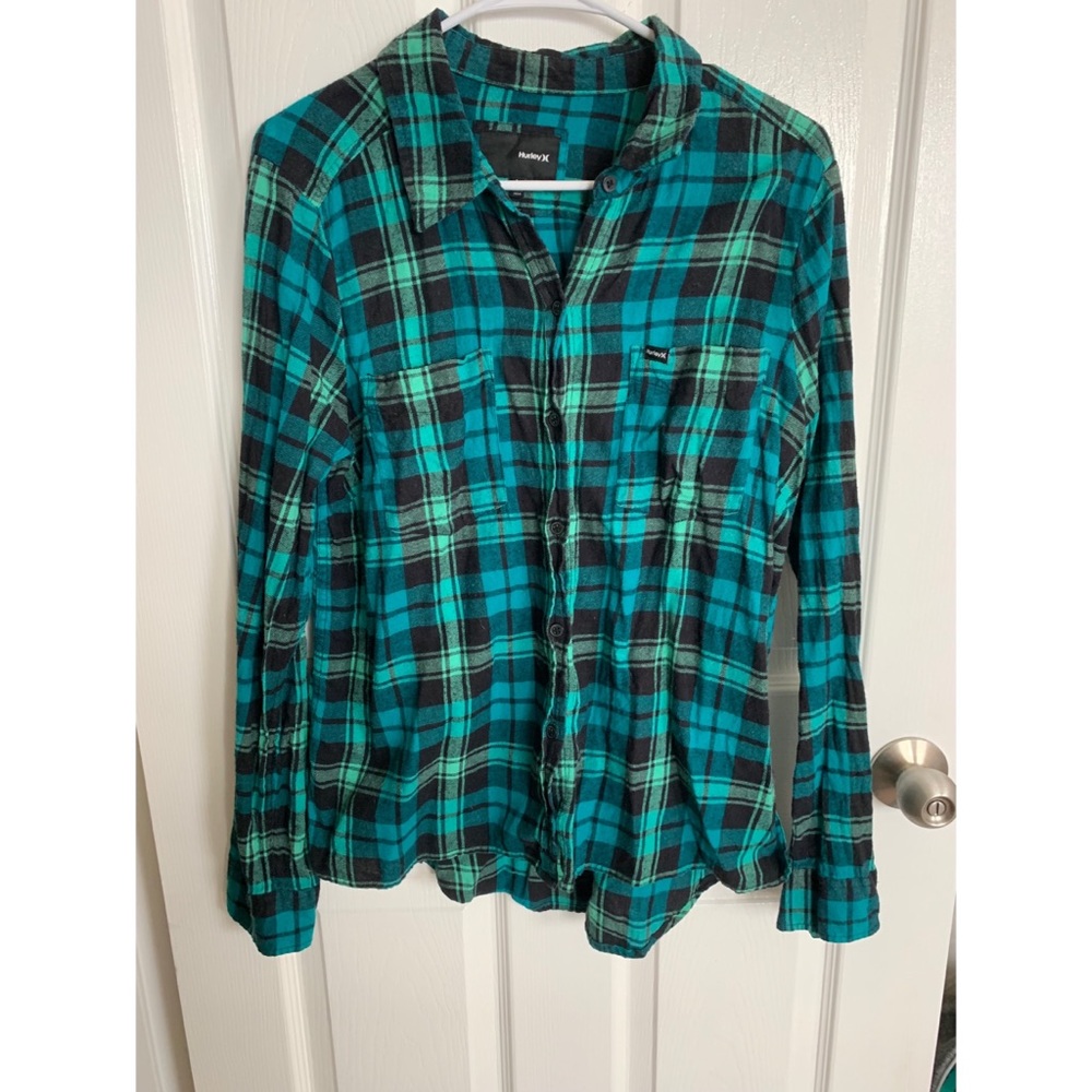 3/$20 Plaid Hurley Flannel Long Sleeve. Size L.